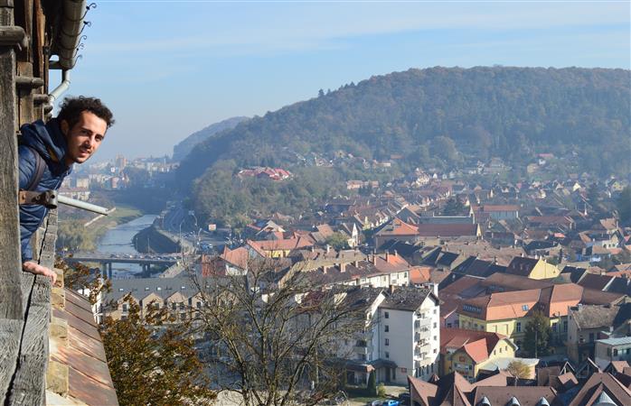 Fabio (Italia) din tocmai turnul Sighișoarei