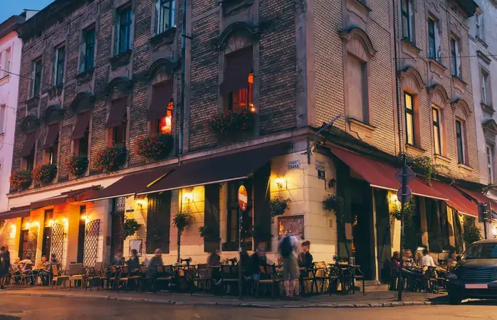 Sidewalk cafe located at the Jewish quarter in Krakow
